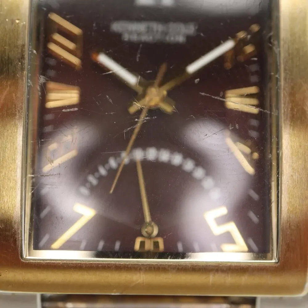 Reaction Kenneth Cole Two Tone 34mm Watch Brown Retrograde Stretch w New Battery